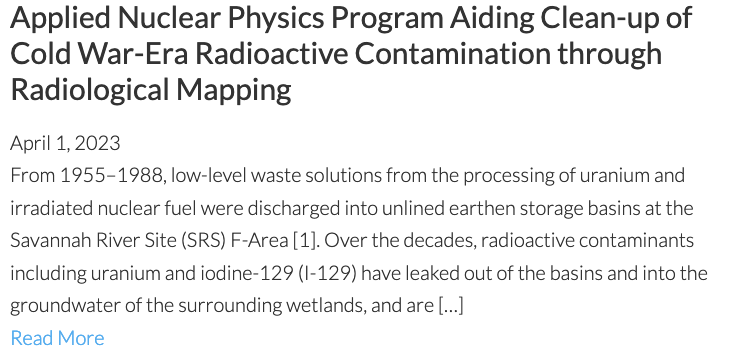 Nuclear Physics Program Aiding Clean-up of Cold War-Era Radioactive Contamination through Radiological Mapping