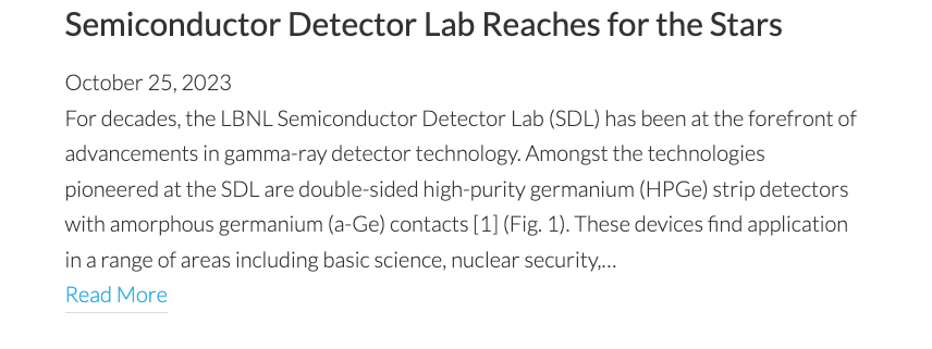 Semiconductor Detector Lab Reaches for the Stars