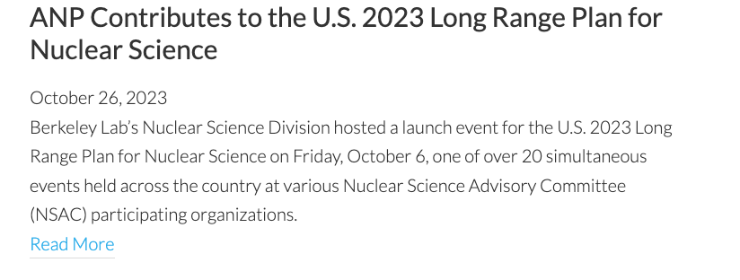 ANP Contributes to the U.S. 2023 Long Range Plan for Nuclear Science